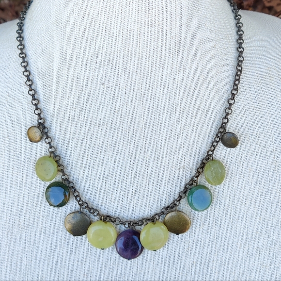 Yellow jade and amethyst necklace - Picture 6 of 7